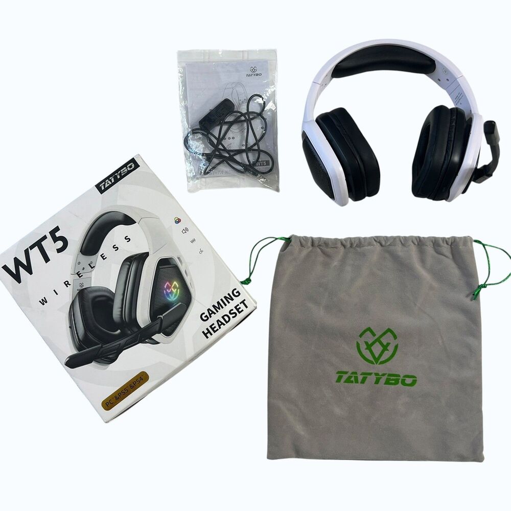 Tatybo WT5 Wireless Gaming Headset White RGB 7.1 Surround Sound PC PS4 PS5 - Picture 15 of 16